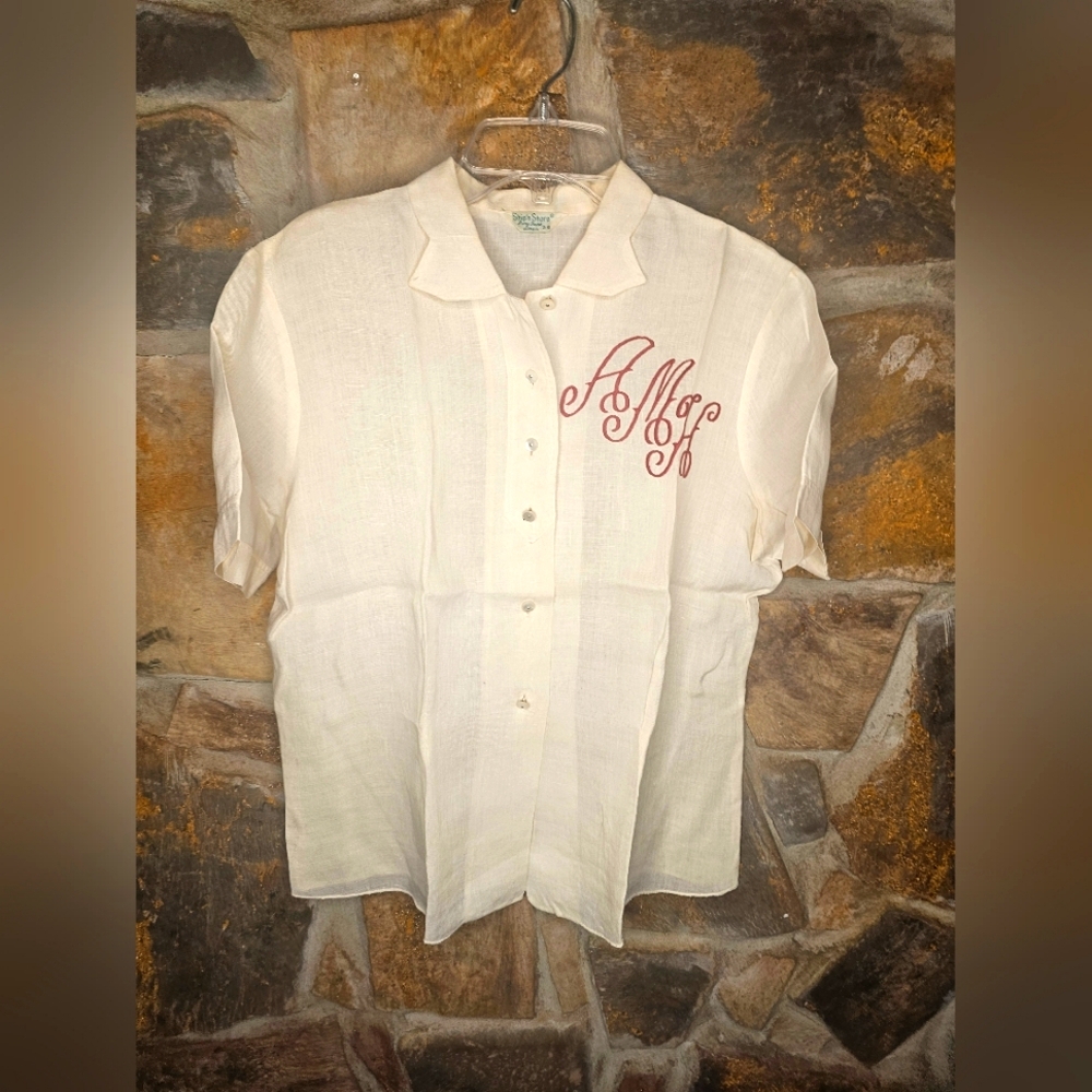 1950's linen blouse with pearl buttons
